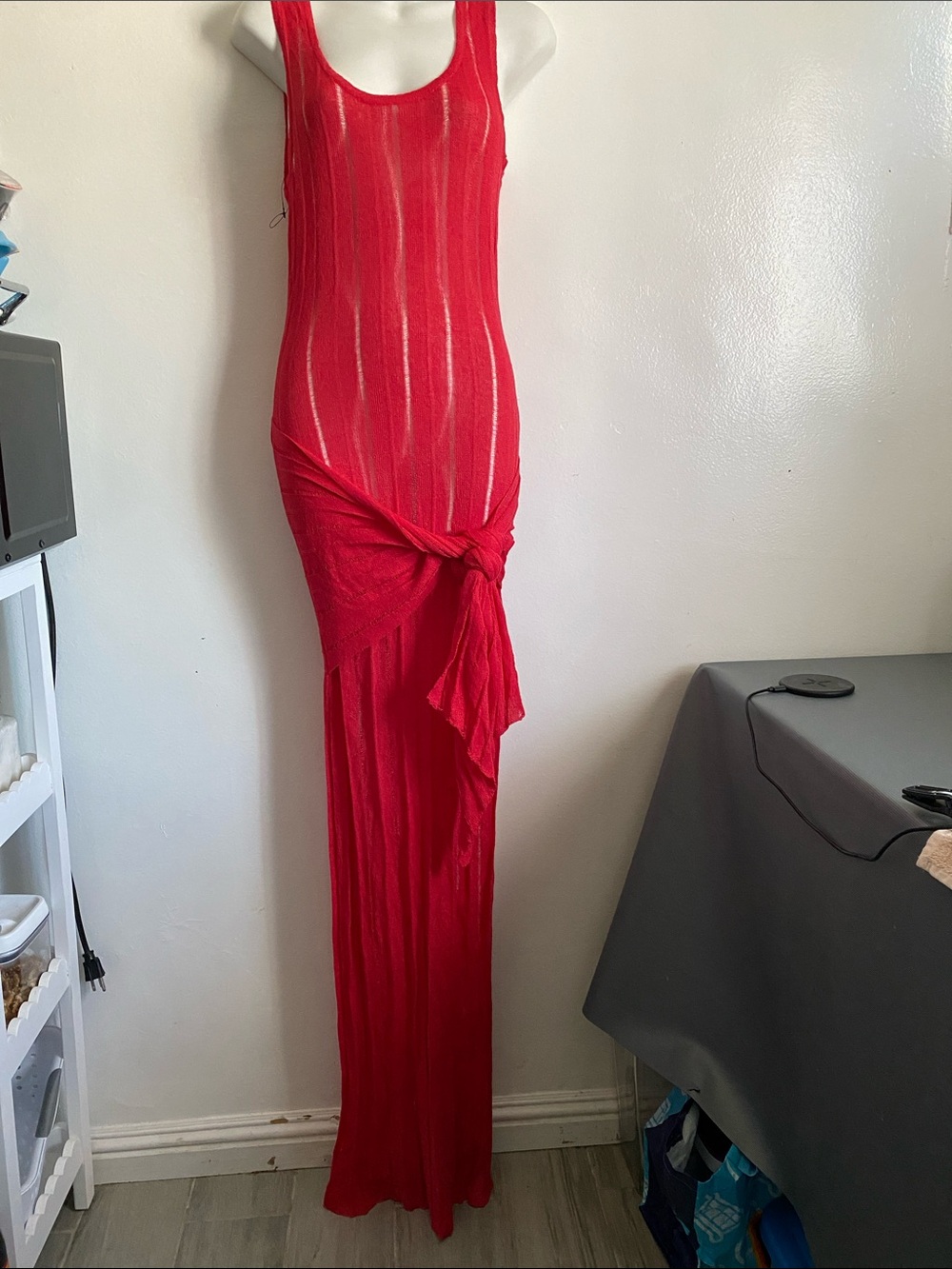 superdown Red Sheer Sleeveless Maxi with Side Tie sample